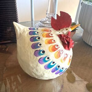 Vintage Papier Mache Figure Hand Painted Folk Art Chicken Salt Springs BC Canada